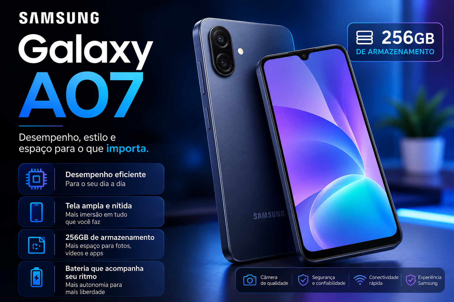 Samsung Galaxy A07 256GB: Ótimo desempenho e preço melhor ainda.